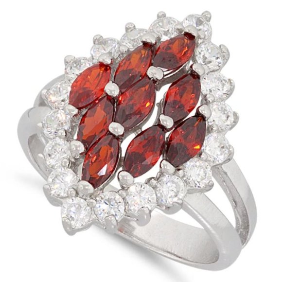 925 STERLING SILVER Simulated Garnet Cubic Zirconia Marquise Ring - Picture 13 of 16